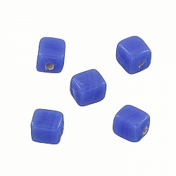 Shiny Opaque Blue 7mm Glass Cube Beads 2mm Hole (PK5)