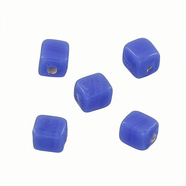 Shiny Opaque Blue 7mm Glass Cube Beads 2mm Hole (PK5)