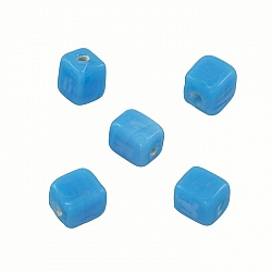Shiny Opaque Lt Blue 7mm Glass Cube Beads 2mm Hole PK5