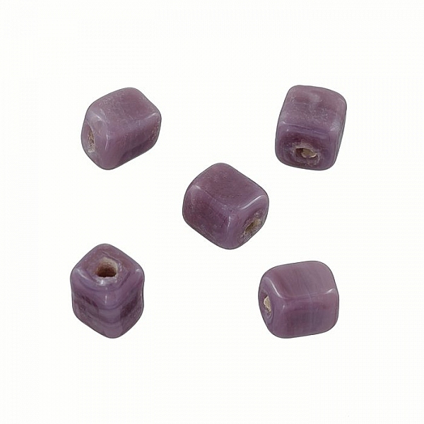 Shiny Opaque Lilac 7mm Glass Cube Beads 2mm Hole (PK5)