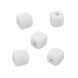 Shiny Opaque White 7mm Glass Cube Beads 2mm Hole (PK5)