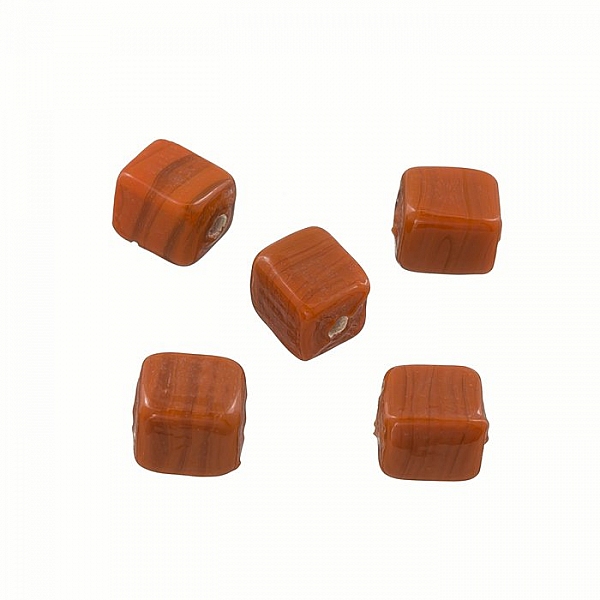 Shiny 7mm Opaque Brown Glass Cube Beads 2mm Hole (PK5)