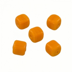 Opaque Orange Shiny 7mm Glass Cube Beads 2mm Hole (PK5)