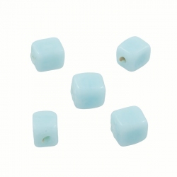 Opaque Turquoise Shiny 7mm Glass Cube Beads 2mm Hole PK5
