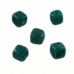 Opaque Dark Green Shiny 7mm Glass Cube Bead 2mm Hole PK5