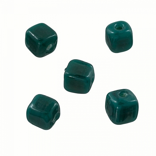 Opaque Dark Green Shiny 7mm Glass Cube Bead 2mm Hole PK5