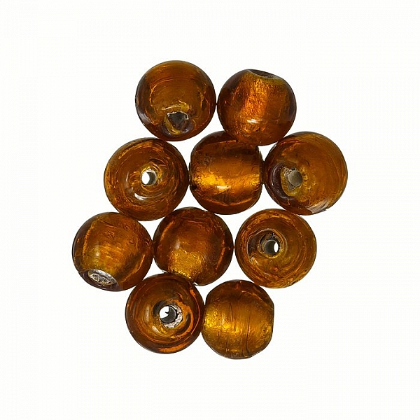 Silver Lined 7mm Round Glass Beads Amber/Pink Pack of 10