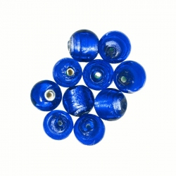 Handmade Silver Lined Round Glass Beads 7mm Blue (PK10)