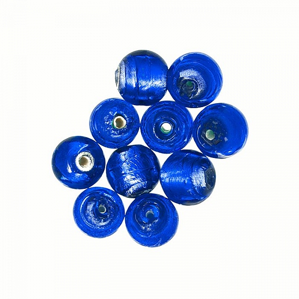 Handmade Silver Lined Round Glass Beads 7mm Blue (PK10)