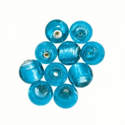 Silver Lined Round Glass Beads 7mm Aqua Blue Pack of 10