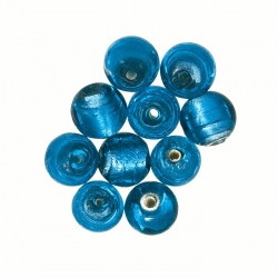 Silver Lined Handmade Round Glass Beads 7mm Teal PK10