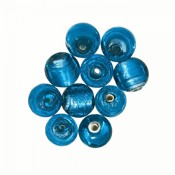 Silver Lined Handmade Round Glass Beads 7mm Teal PK10