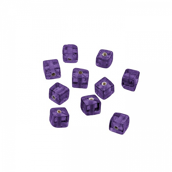 Transparent Purple Handmade 6mm Cube Glass Beads (PK10)