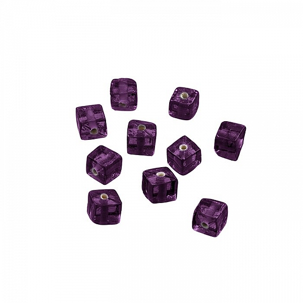 Transparent Lilac Handmade 6mm Cube Glass Beads (PK10)