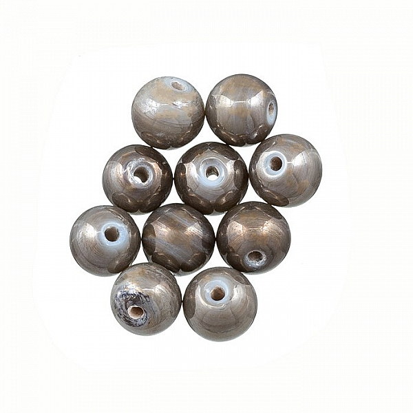 Handmade Round Pearlescent Grey Glass Beads 8mm (PK10)