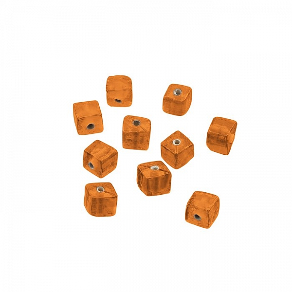 Shiny Plain 6mm Opaque Orange Glass Cube Beads (PK10)