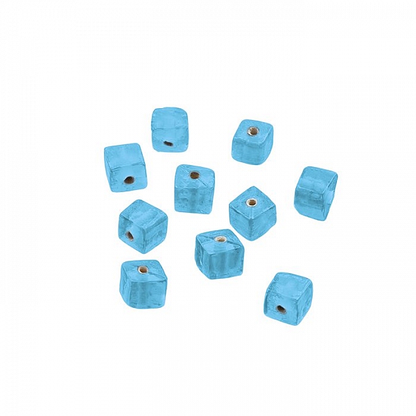 6mm Opaque Light Blue Shiny Plain Glass Cube Beads PK10