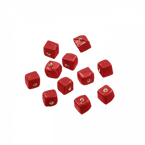 Shiny Plain 6mm Opaque Red Glass Cube Beads Pack of 10