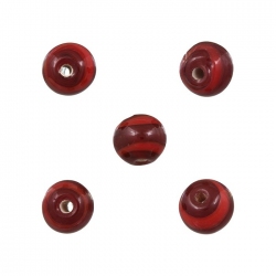 Red Striped Pattern Small Round Glass Beads 8mm (PK5)