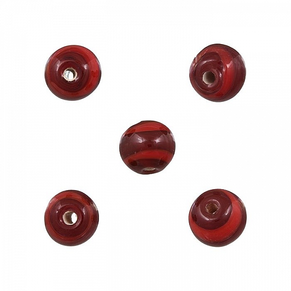 Red Striped Pattern Small Round Glass Beads 8mm (PK5)