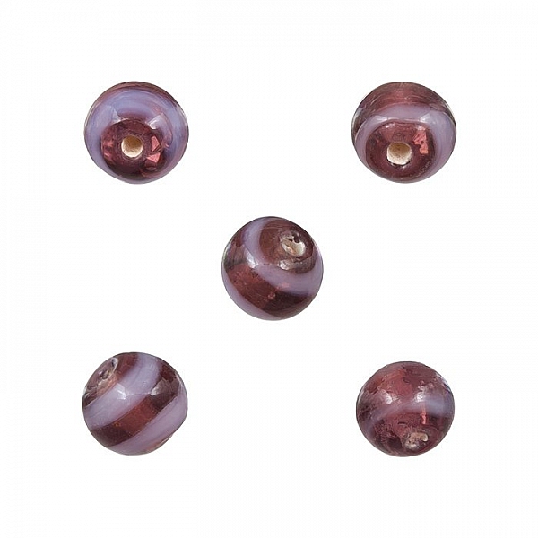 Purple and Lilac Striped Round Glass Beads 8mm (PK5)