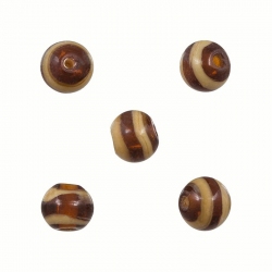 Brown and Beige Striped Round Glass Beads 8mm (PK5)
