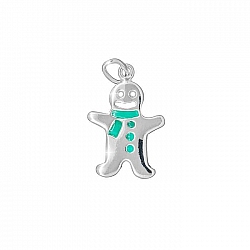 Sterling Silver 925 Enamelled Gingerbread Man Charm 17mm