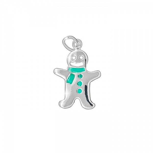 Sterling Silver 925 Enamelled Gingerbread Man Charm 17mm