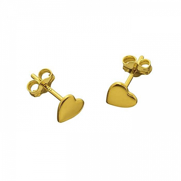 Gold Vermeil 5mm Flat Heart Scroll Back Earstuds 1 Pair
