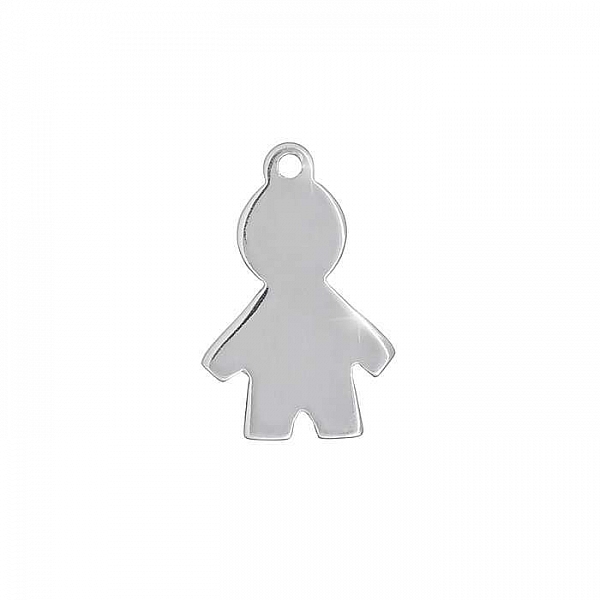 Sterling Silver 925 Blank Tag Boy Charm With Loop 16mm