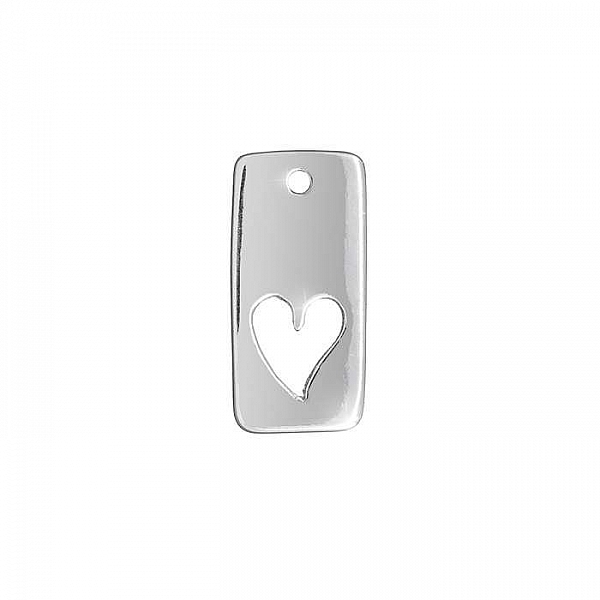 Sterling Silver Cut-Out Heart Vertical Bar Charm 15x7mm