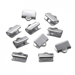 Silver Plated Flat Crimp End Ribbon Clamps 10x5.5mm Pack of 10