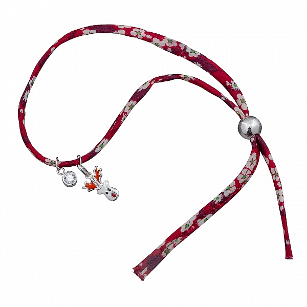 Christmas Bracelet Sterling Silver Reindeer Liberty Ribbon Red