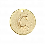 Letter 'C' Disc Charm Pendant 15mm Matte Gold Plated PK1