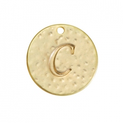 Letter 'C' Disc Charm Pendant 15mm Matte Gold Plated PK1