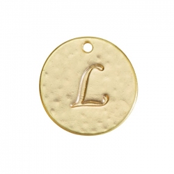 Letter 'L' Disc Charm Pendant 15mm Matte Gold Plated PK1