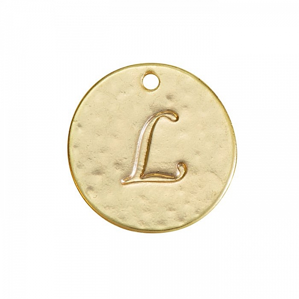 Letter 'L' Disc Charm Pendant 15mm Matte Gold Plated PK1
