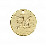 Letter 'M' Disc Charm Pendant 15mm Matte Gold Plated PK1