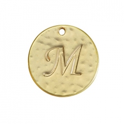 Letter 'M' Disc Charm Pendant 15mm Matte Gold Plated PK1