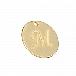 Letter 'M' Disc Charm Pendant 15mm Matte Gold Plated PK1