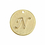 Letter 'N' Disc Charm Pendant 15mm Matte Gold Plated PK1