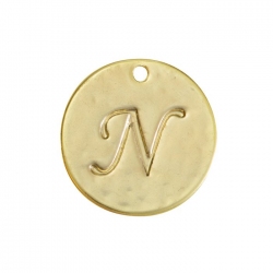 Letter 'N' Disc Charm Pendant 15mm Matte Gold Plated PK1