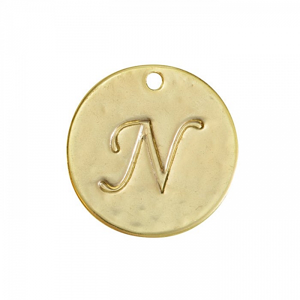 Letter 'N' Disc Charm Pendant 15mm Matte Gold Plated PK1