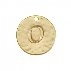 Letter 'O' Disc Charm Pendant 15mm Matte Gold Plated PK1