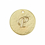 Letter 'P' Disc Charm Pendant 15mm Matte Gold Plated PK1