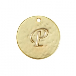 Letter 'P' Disc Charm Pendant 15mm Matte Gold Plated PK1