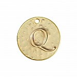 Letter 'Q' Disc Charm Pendant 15mm Matte Gold Plated PK1