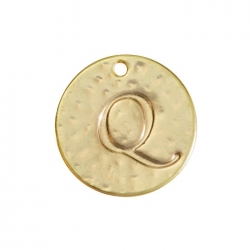 Letter 'Q' Disc Charm Pendant 15mm Matte Gold Plated PK1