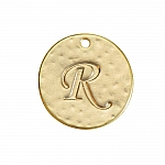 Letter 'R' Disc Charm Pendant 15mm Matte Gold Plated PK1