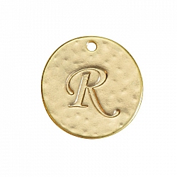 Letter 'R' Disc Charm Pendant 15mm Matte Gold Plated PK1
